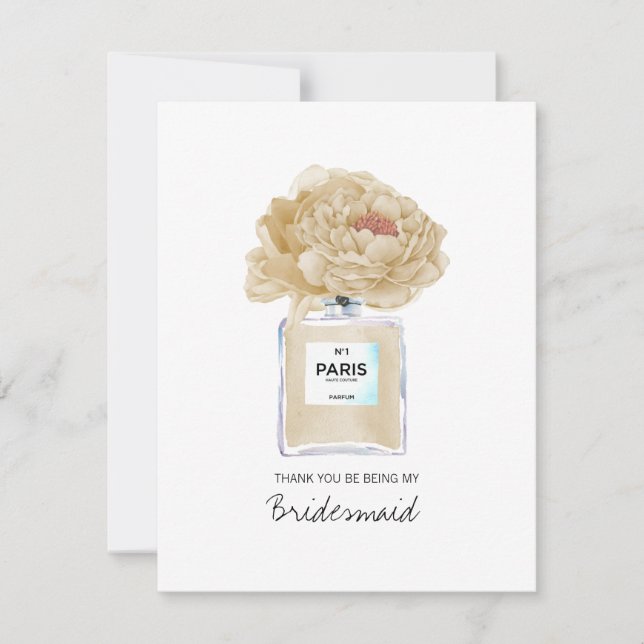 Tack Bridesmaid Champagne Peony Parfym Card (Framsida)
