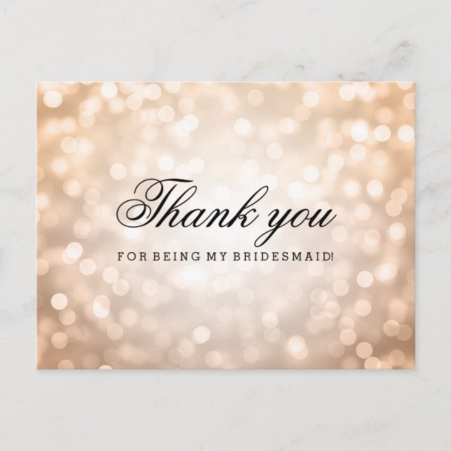 Tack Bridesmaid Copper Glitter Ljus Vykort (Framsida)