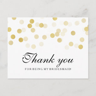 Tack Bridesmaid Faux Gold Foil Glitter Ljus Vykort