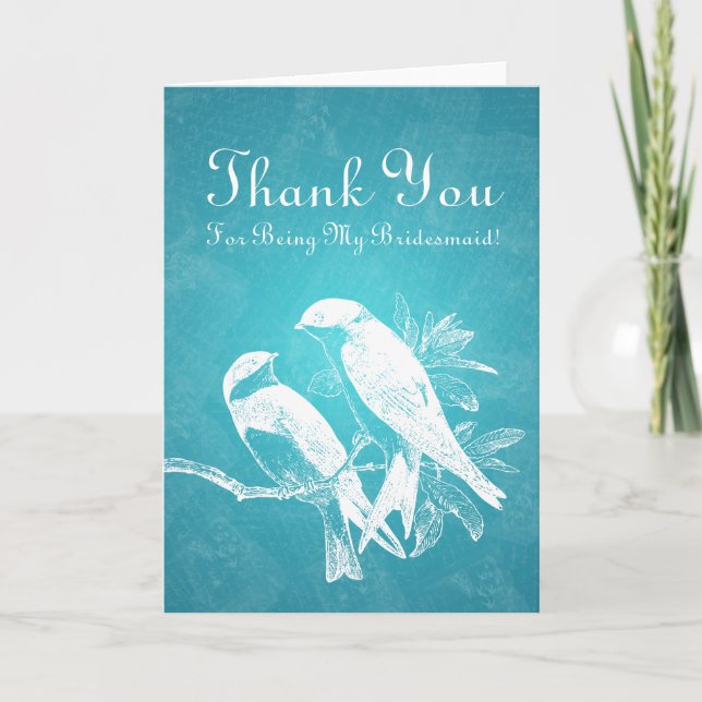 Tack Bridesmaid Love birds Blue Kort (Framsida)