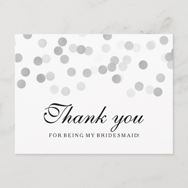 Tack Bridesmaid Silver Foil Glitter Ljus Vykort (Framsida)