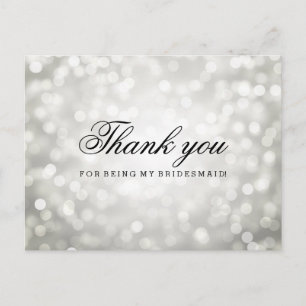Tack Bridesmaid Silver Glitter Ljus Vykort