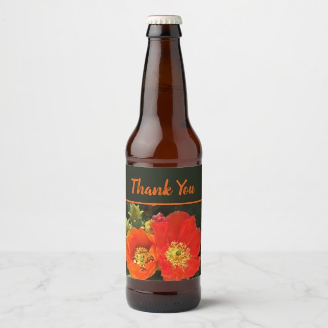 Tack Bright Cactus Flowers Avskrivningar Ölflaska Etikett (Framsida)