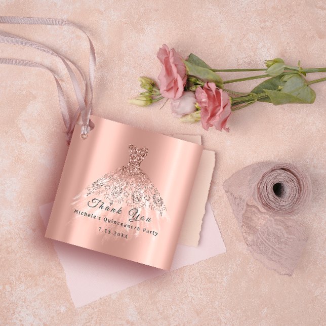 Tack Bröllop 16 Quinceanera Guld Rosa Gåvor Etiketter (Than You Bridal 16th Quinceanera Gold Rose Favor Tags)