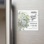 Tack Bröllop Bouquet Flower Nikah Walima Magnet<br><div class="desc">Tack Bouquet Flower Nikah Walima Square Magnet Den här utformningen är perfekt för ditt gröna och vita roliga boho-tema för din muslimska bröllop nikah-walima med bismillah och tack. Det här klistermärket är enkelt att anpassa och anpassa genom att ändra texten</div>