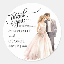 Tack Bröllop Brud Brudgum Back Vattenfärg Clas Runt Klistermärke