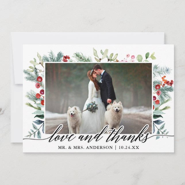 Tack Bröllop för Calligraphy Winter Greenery Kärle Kort (Framsida)