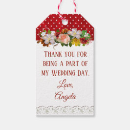 Tack Bröllop Gift Märkre Burgundy Blommigt Bouquet Presentetikett