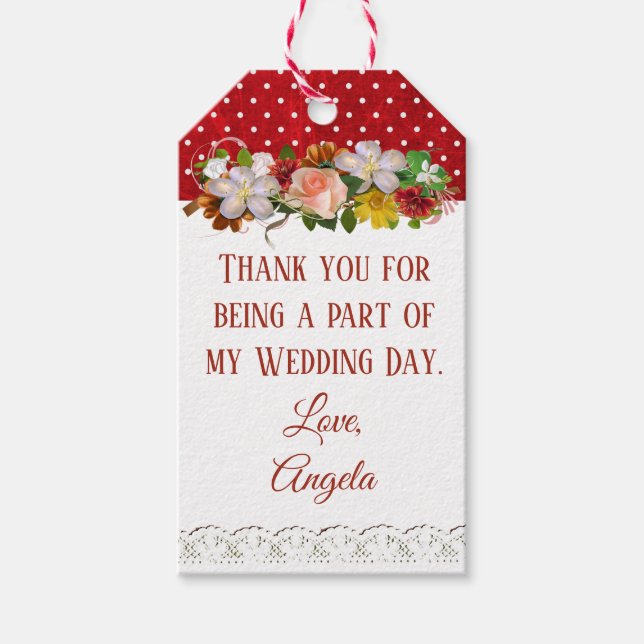 Tack Bröllop Gift Märkre Burgundy Blommigt Bouquet Presentetikett (Framsidan)