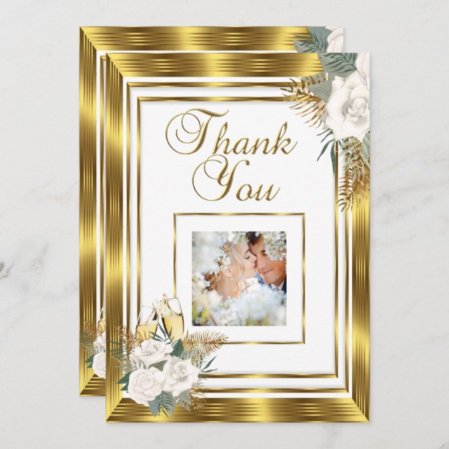 Tack Bröllop Golden Vit ros Champagne (Fram/baksida)