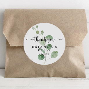 Tack Bröllop Grönt Delight Eucalyptus Favor Runt Klistermärke