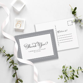 Tack Bröllop Modern Calligraphy Grått Snyggt Vykort