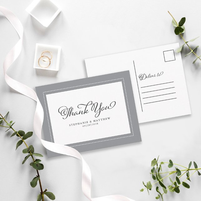 Tack Bröllop Modern Kalligrafi Grå Stilig Vykort (Skapare uppladdad)