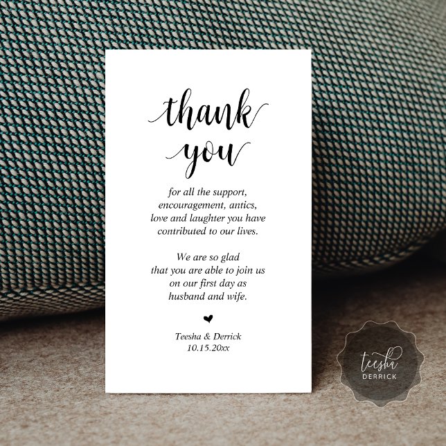 Tack, bröllop, Modern skripthöljkort Tilläggskort (Wedding Thank you, Modern Script Enclosure Card, Celebrating with us, Black and white)