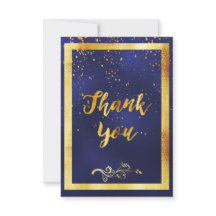 Tack bröllop mörk blått guld-konetti