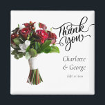 Tack Bröllopsbukett Blomma Bröllopsfavorit Magnet<br><div class="desc">Tack Bröllopsbukett Blomma Bröllopsfavorit
Denna design är perfekt för ditt gröna och vita rustika boho-bröllopstema. Och enkel att anpassa och personifiera genom att ändra texten</div>