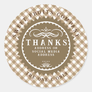 Tack Brown Gingham Classic Round Sticker Runt Klistermärke