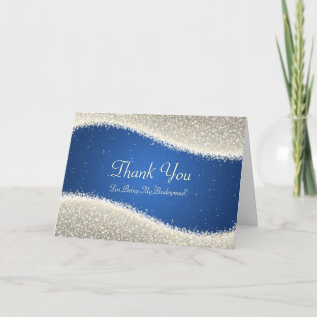 Tack Brudtjänst Lysande Glitter Blå Kort (Framsida)