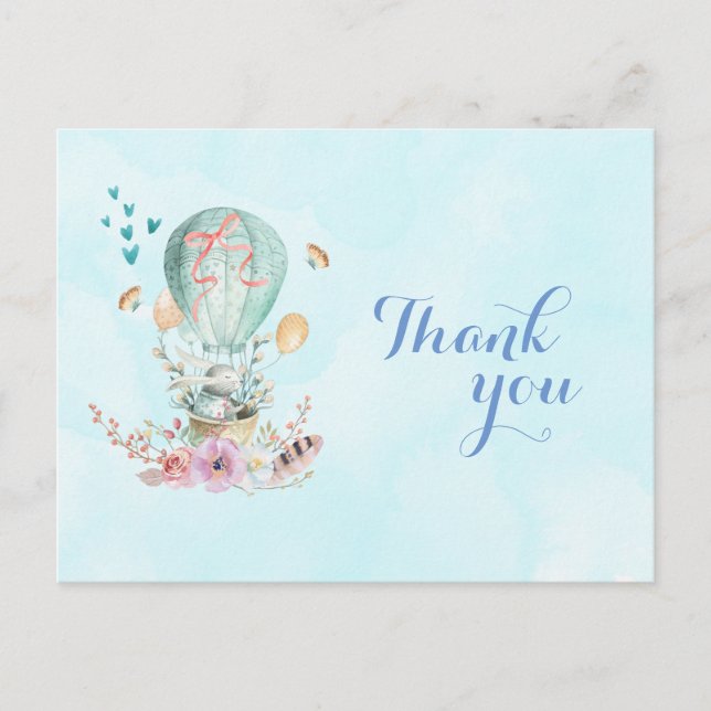 Tack Bunny Riding i Balloon Vykort (Framsida)