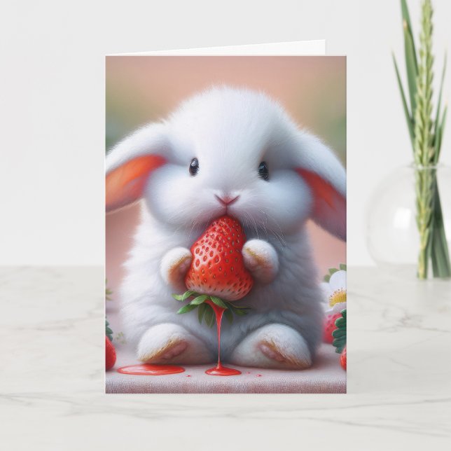 Tack Bunny With Strawberry Kort (Framsida)