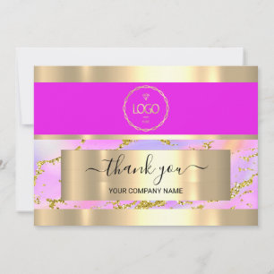 Tack Business Insert Card Holograph Logotyp Guld Inbjudningar
