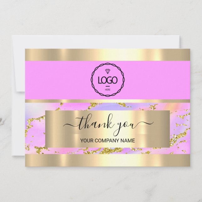 Tack Business Insert Card Holograph Rosa Guld  Inbjudningar (Framsida)