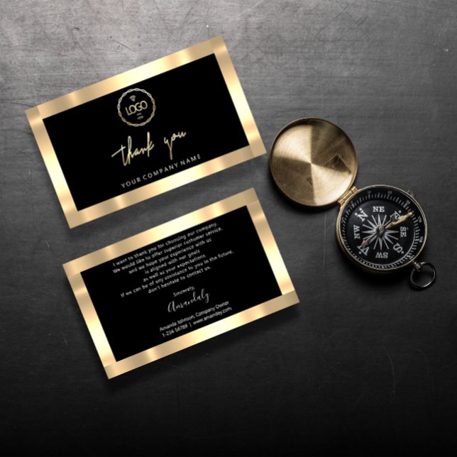 Tack Business Insert Logotyp Guld Black Visitkort (Thank You Business Insert Logo Gold Black)