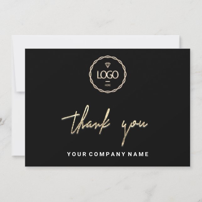 Tack Business Insert Logotyp Guld Ram Black Inbjudningar (Framsida)
