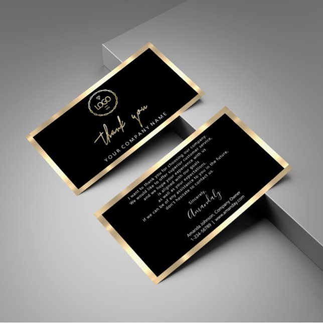 Tack Business Insert Logotyp Guld Ram Black Visitkort (Thank You Business Insert Logo Gold Frame Black)