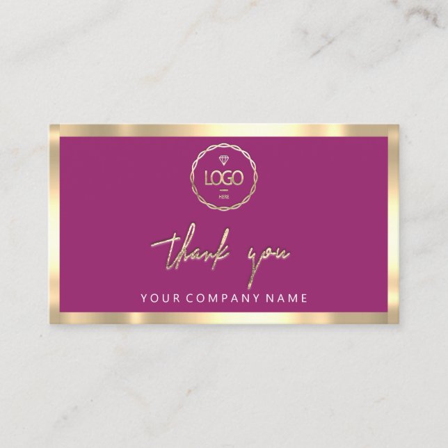 Tack Business Insert Logotyp Guld Ram Rosa Visitkort (Framsida)