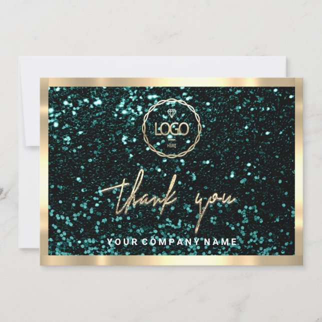 Tack Business Insert Logotyp Guld Teal Glitter Inbjudningar (Framsida)
