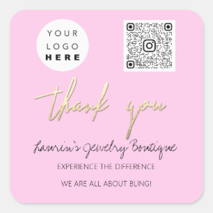 Tack, Business Namn Logotyp Qr-Online, Shop Pinky Fyrkantigt Klistermärke