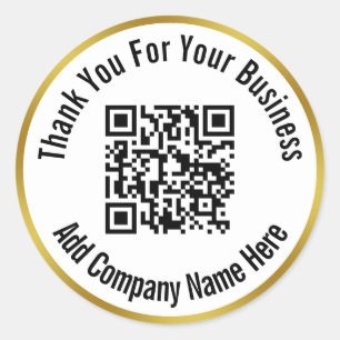 Tack Business QR Code Black White Guld Runt Klistermärke