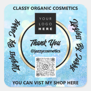 Tack, Business QR Code Logotyp Blue Spark Glitter Fyrkantigt Klistermärke