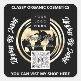 Tack, Business QR Code Logotyp World Map Earth Gul Fyrkantigt Klistermärke