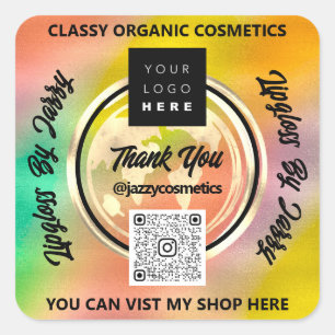 Tack Business QRCode Logo Världen Earth Holografis Fyrkantigt Klistermärke