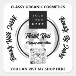 Tack, Business QRCode Logotyp Silver Karta Globe W Fyrkantigt Klistermärke