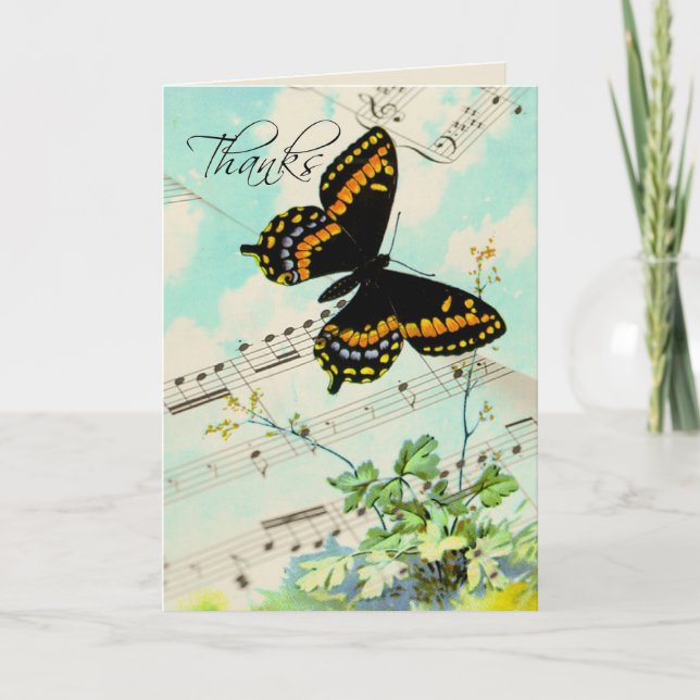 Tack Butterfly och Musik noter Kort (Framsida)