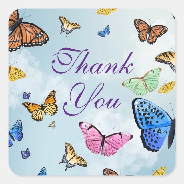 Tack Butterfly Square Stickers Fyrkantigt Klistermärke (Framsida)