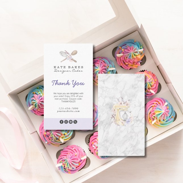 Tack Cake Baking Marble Blommigt Watercolor Visitkort (Skapare uppladdad)