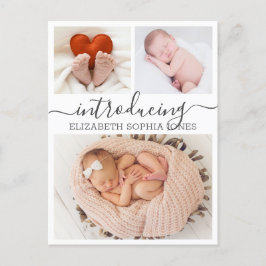 Tack Calligraphy 3 Photo Collage Birth Meddelande Vykort