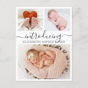 Tack Calligraphy 3 Photo Collage Birth Meddelande Vykort