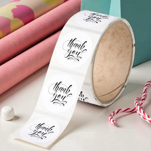 Tack Calligraphy Svart och Vitt Runt Klistermärke
