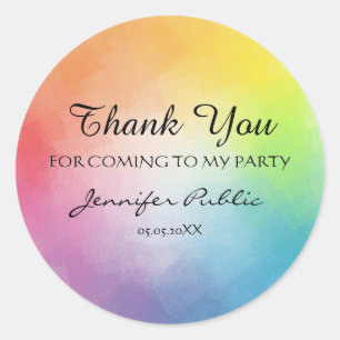 Tack Calligraphy Text Elegant Rainbow Färg Runt Klistermärke