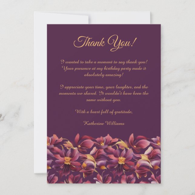 Tack, Card-Lila blommor- Inbjudningar (Framsida)