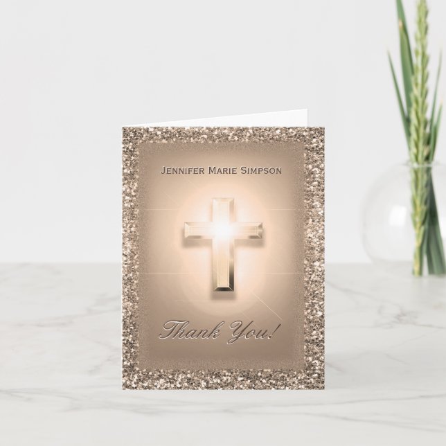 Tack Cardin Guld Ro Glitter Färg Kort (Framsida)