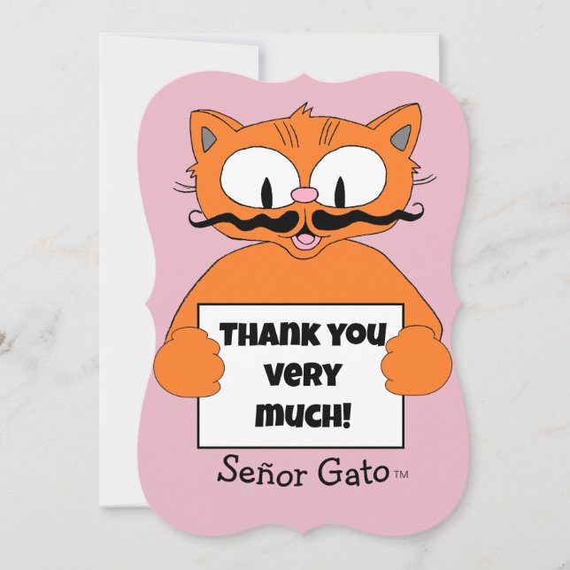 Tack! Cat Cute Tecknad Mustache Cat Tack Kort (Framsida)