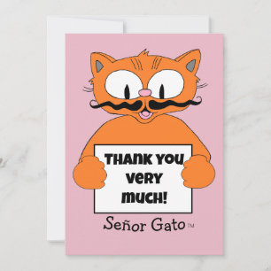Tack! Cat Cute Tecknad Mustache Cat Tack Kort