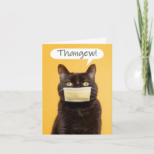 Tack Cat som talar genom Ansikte Mask Helgkort (Framsida)
