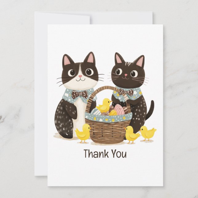 Tack Cats Påsk Basket Baby Chick vid Påsk Kort (Framsida)